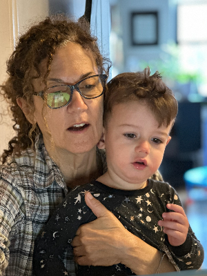 Dani using text to speech app with her grandson