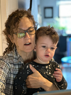 Dani using text to speech app with her grandson